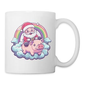Schwein Weihnachtsmann Weihnachten - Tasse - Weiß - Rechts