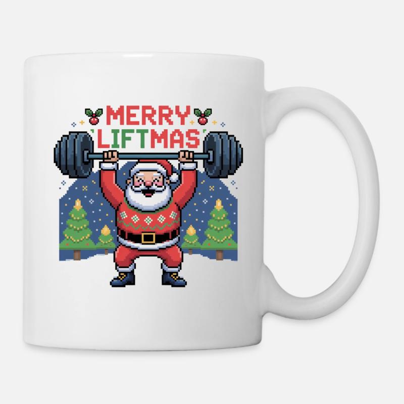 Pixel Santa hebt Gewichte - Tasse - Weiß