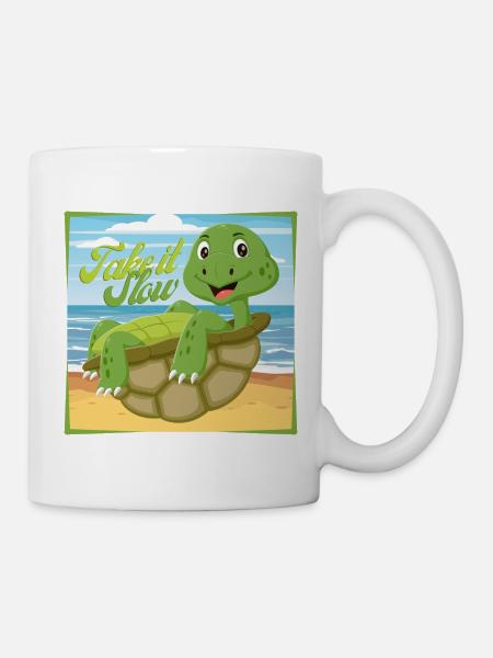 Take it Slow – Chillige Schildkröte - Tasse - Weiß