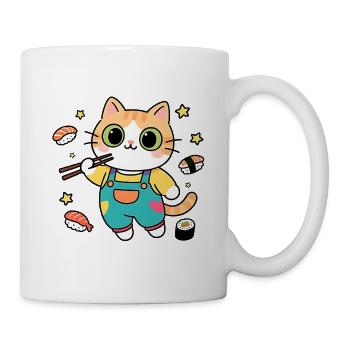 Bunte Sushi-Katze im Overall - Tasse - Weiß - Rechts