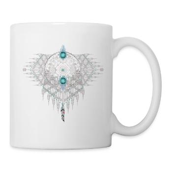 Kunstvolles Ethno-Ornament aus Türkis Elementen - Tasse - Weiß - Rechts