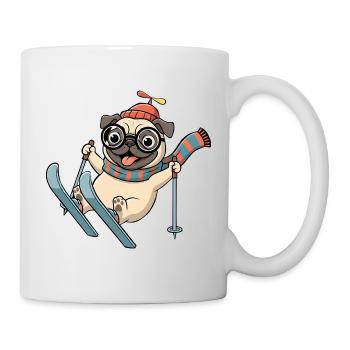 Lustiger Mops Beim Skifahren Mit Schal Und Muetze - Tasse - Weiß - Rechts