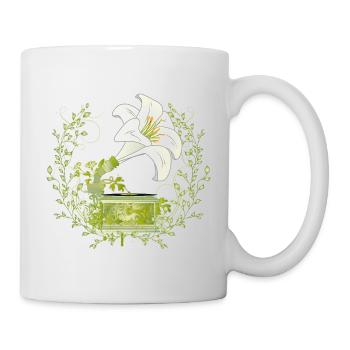 Lily Gramophone – Floral Music Motif in Green - Mug - white - Right
