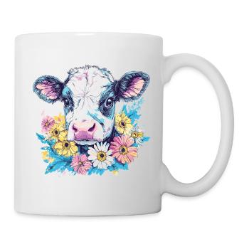 Vache avec couronne de fleurs aux couleurs vives - Mug blanc - blanc - Droite