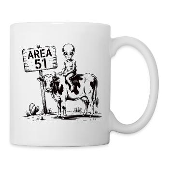 Lustige Area 51 Alien UFO Reitkuh - Tasse - Weiß - Rechts