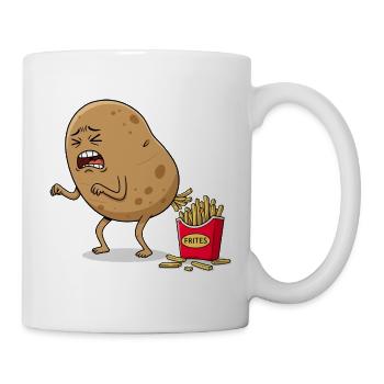 dessin animé drôle de pomme de terre avec des frites humour illustration - Mug blanc - blanc - Droite