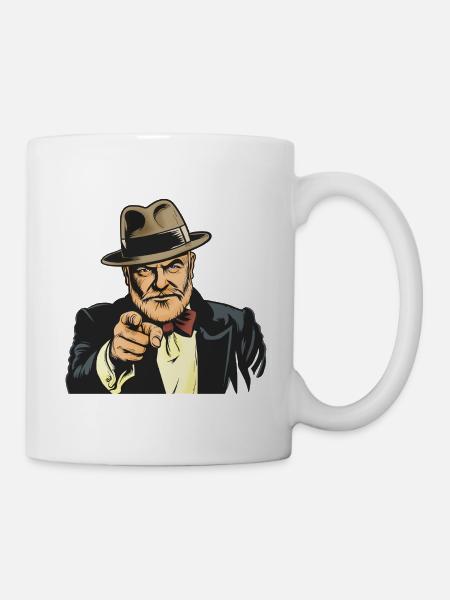 Zeigender Gangster im Fedora - Tasse - Weiß