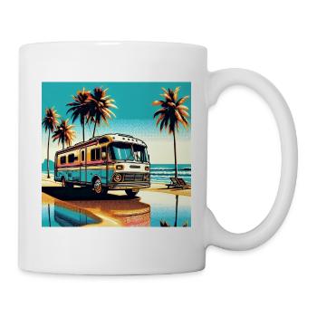 Retro camper on tropical beach - Mug - white - Right