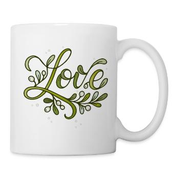 Love Schriftzug mit Mistelzweigen - Tasse - Weiß - Rechts