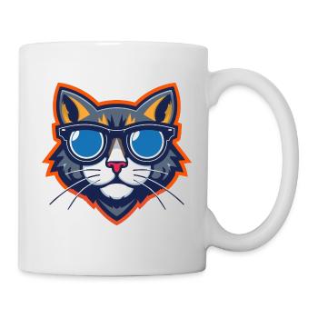 Katze mit Sonnenbrille Maskottchen - Tasse - Weiß - Rechts