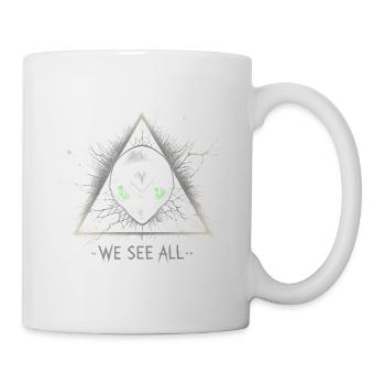 Alien Dreieck Wir sehen alle Kosmisches Symbol T-Shirt - Tasse - Weiß - Rechts