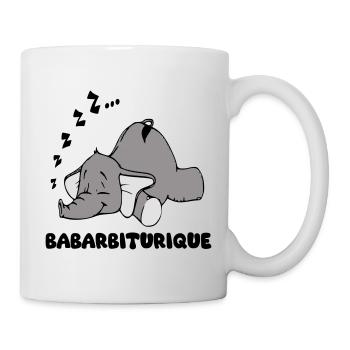 Sleeping Elephant with the title babarbituric - Mug - white - Right