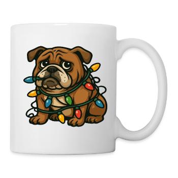 Bulldogge verwickelt in Weihnachtslichtern süße Karikatur - Tasse - Weiß - Rechts