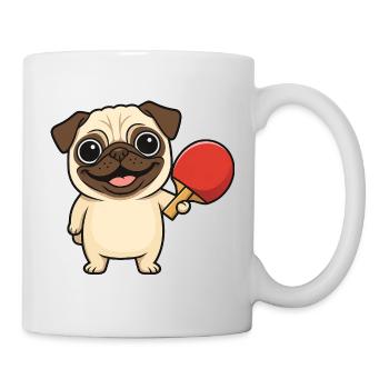 Carlin mignon jouant au tennis de table chien de dessin animé - Mug blanc - blanc - Droite