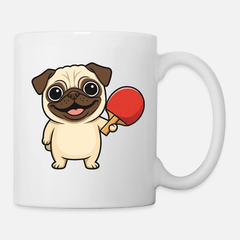 Carlin mignon jouant au tennis de table chien de dessin animé - Mug blanc - blanc