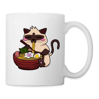 Chat siamois mangeant des nouilles ramen japonaises Kawaii - Mug blanc - blanc - Droite