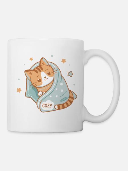 Gemütliche Katze unter Sternendecke Gemütlich - Tasse - Weiß