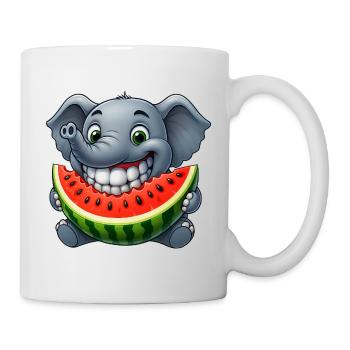 Cheerful elephant with melon fruit summer grin - Mug - white - Right
