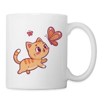Chaton et Papillon en Joie - Mug blanc - blanc - Droite