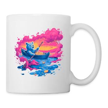 Neonbär im pinken Sonnenuntergangskanu - Tasse - Weiß - Rechts
