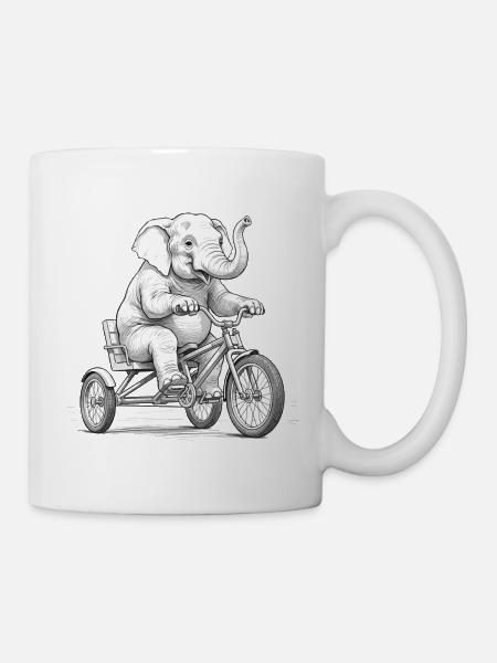 Elefant auf einem Dreirad - Tasse - Weiß