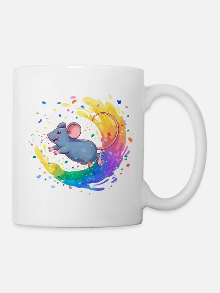 Bunte Maus im Farbwirbel - Tasse - Weiß