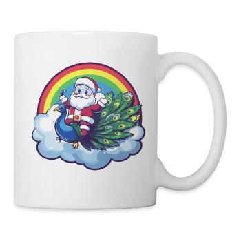 Pfau Vogel Weihnachtsmann Weihnachten - Tasse - Weiß - Rechts