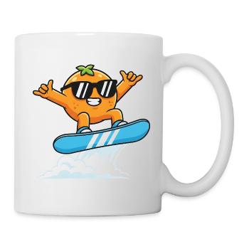 Coole Orange Mit Sonnenbrille Beim Snowboarden - Tasse - Weiß - Rechts