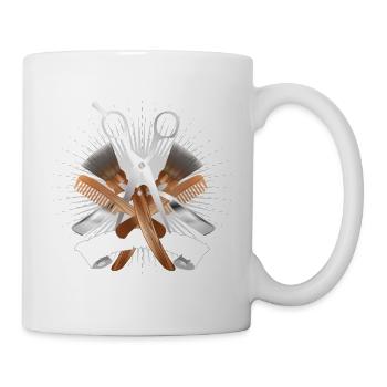Stylish barber motif with scissors and tools - Mug - white - Right