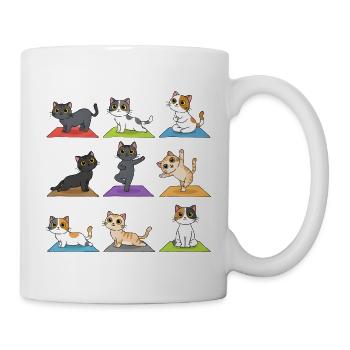 Cute Yoga Cats on Colorful Mats Motif - Mug - white - Right