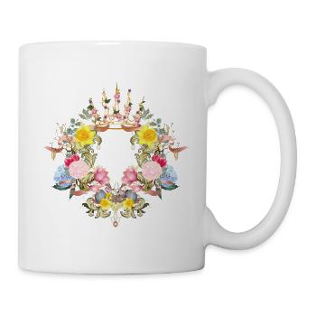 Barocker Blütenkranz mit zarten Frühlingsakzenten - Tasse - Weiß - Rechts