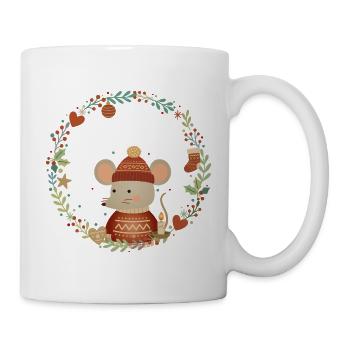 weihnachtliche Maus im gemütlichen Deko-Kranz - Tasse - Weiß - Rechts