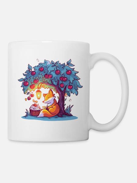 Kirschenbaum-Fuchs bei Laterne - Tasse - Weiß