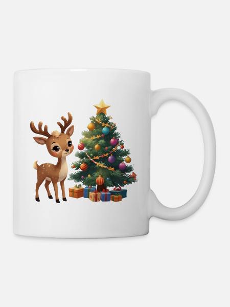 Süßes Rentier mit Christbaum Weihnachten - Tasse - Weiß