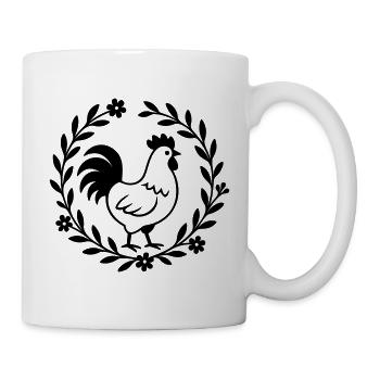 Rooster in a Flower Wreath – Country House Motif - Mug - white - Right