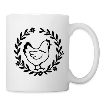 Poulet dans une couronne de fleurs – motif de maison de campagne - Mug blanc - blanc - Droite