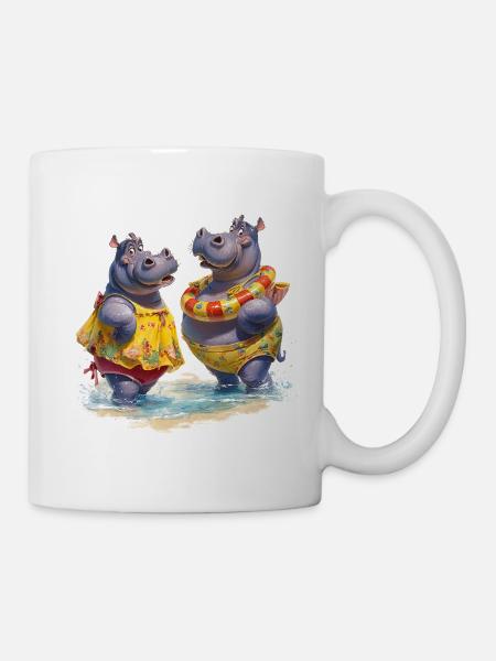 Zwei Hippos im Badedress - Tasse - Weiß