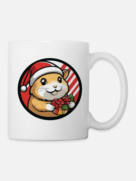 Hamster mit Weihnachtsgeschenk - Tasse - Weiß