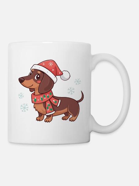 Dackel, warmes Weihnachten - Tasse - Weiß