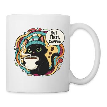 Kaffeezeit Katze mit Mütze - Tasse - Weiß - Rechts