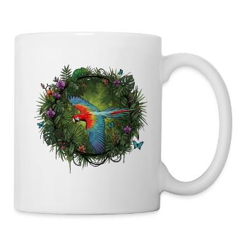 Bunter Papagei im Dschungelkreis - Tasse - Weiß - Rechts