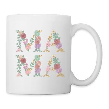 Mama Blumen Floral Schrift Beste Mutter Muttertag - Tasse - Weiß - Rechts