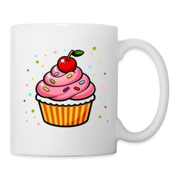 Bunter Cupcake mit Kirsche im Cartoon Stil - Tasse - Weiß - Rechts