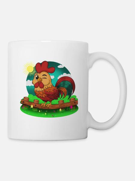 Bauernhof Hahn im Sonnenschein - Tasse - Weiß
