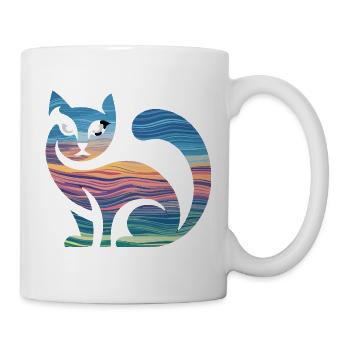  Bunte Katze Silhouette Mit Sonnenuntergang Und - Tasse - Weiß - Rechts