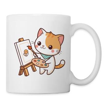 Artist Cat and Little Chick - Mug - white - Right
