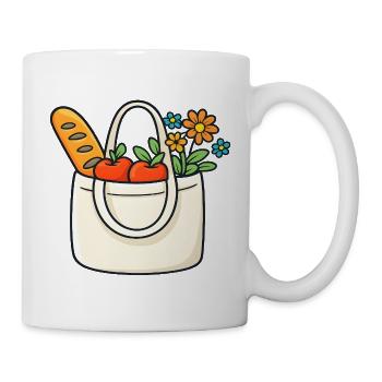 Colorful shopping bag with vegetables and flowers - Mug - white - Right