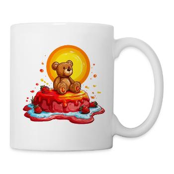 Teddy auf sonnigem Kuchen Cartoon - Tasse - Weiß - Rechts