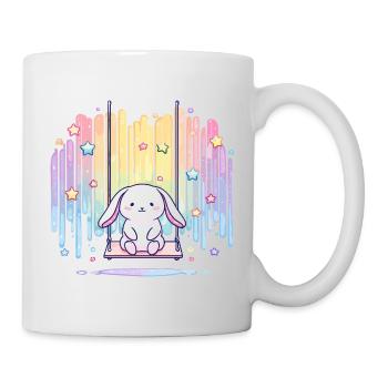 Pastellhäschen auf Schaukel Regenbogen - Tasse - Weiß - Rechts