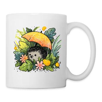 Igel mit Orangenregenschirm im Dschungel - Tasse - Weiß - Rechts